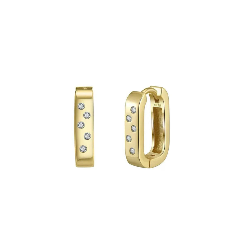 Oval-Runder Klappcreole Silber Ohring Zirkon 14k vergoldet