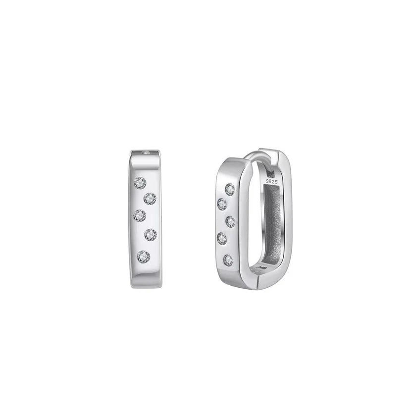 Oval-Runder Klappcreole Silber Ohring Zirkon 14k vergoldet