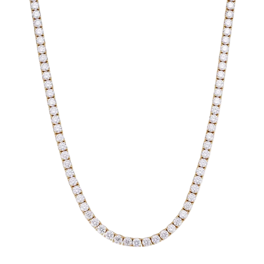 Tennis Necklace Sterling Silver, - 3mm Gold