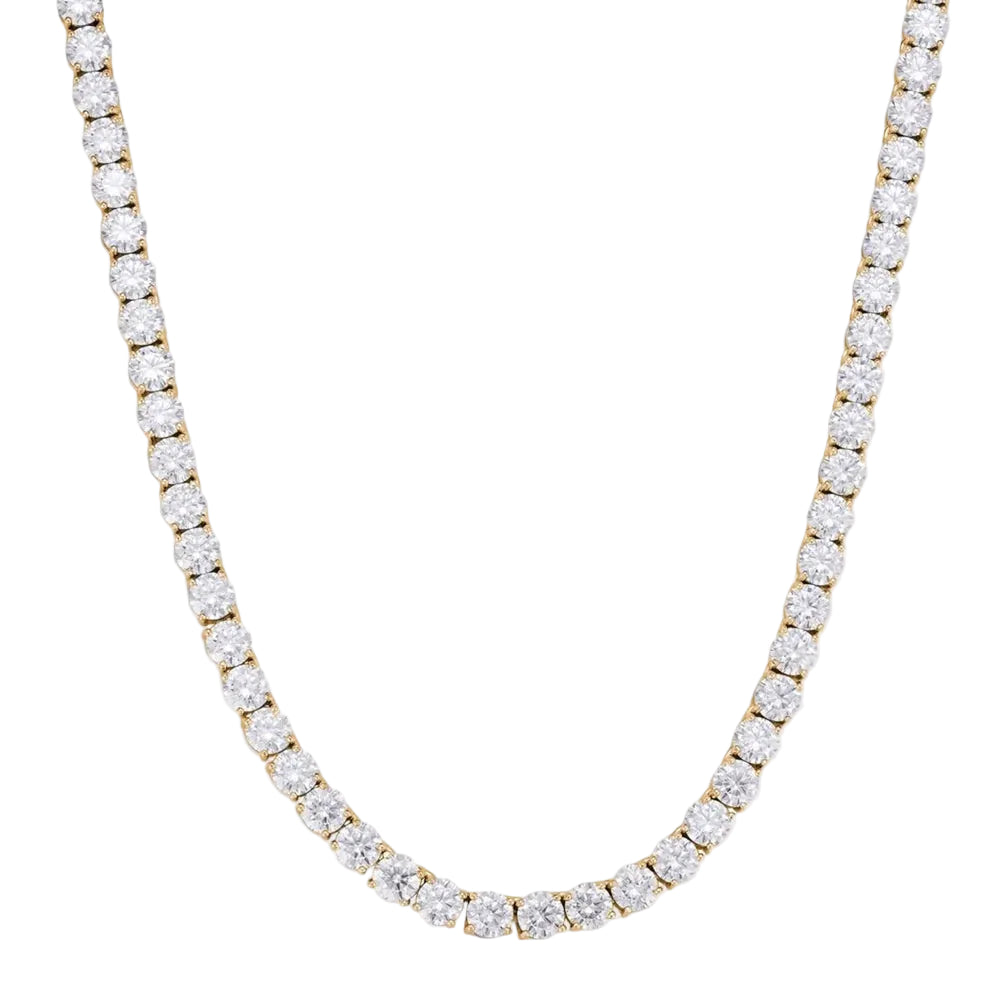 Tennis Necklace Sterling Silver, - 5mm Gold