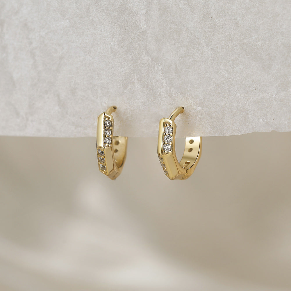 Eckige Klappcreole Silber Ohring Zirkon 14k vergoldet