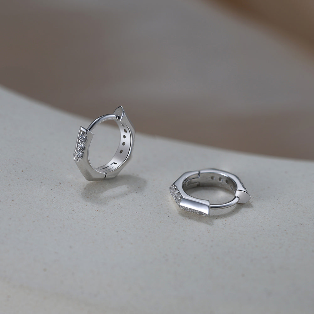 Eckige Klappcreole Silber Ohring Zirkon 14k vergoldet