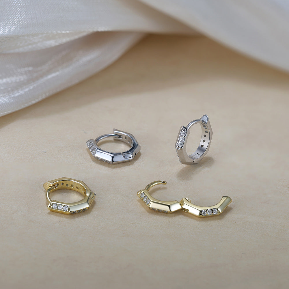 Eckige Klappcreole Silber Ohring Zirkon 14k vergoldet