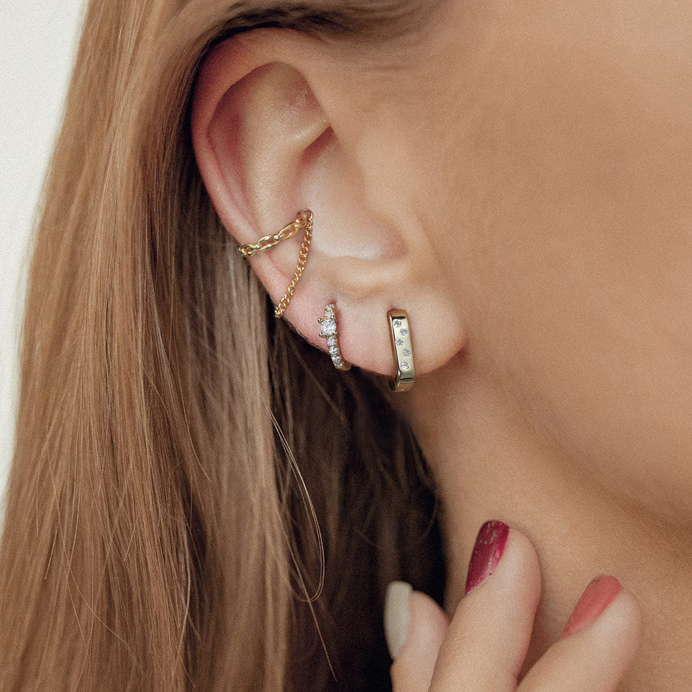 Oval-Runder Klappcreole Silber Ohring Zirkon 14k vergoldet