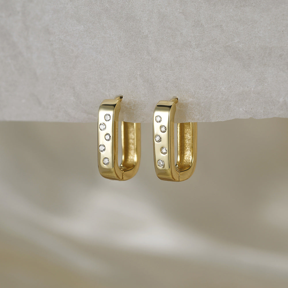 Oval-Runder Klappcreole Silber Ohring Zirkon 14k vergoldet