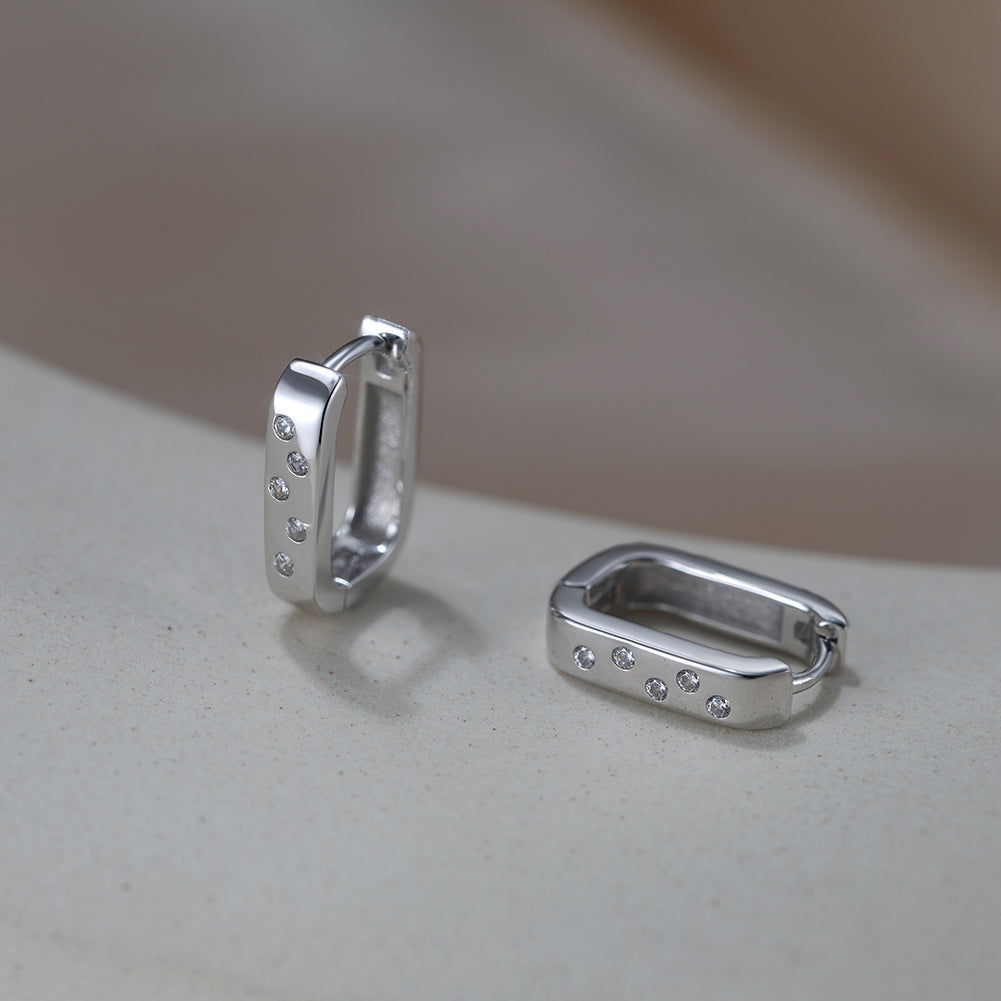 Oval-Runder Klappcreole Silber Ohring Zirkon 14k vergoldet