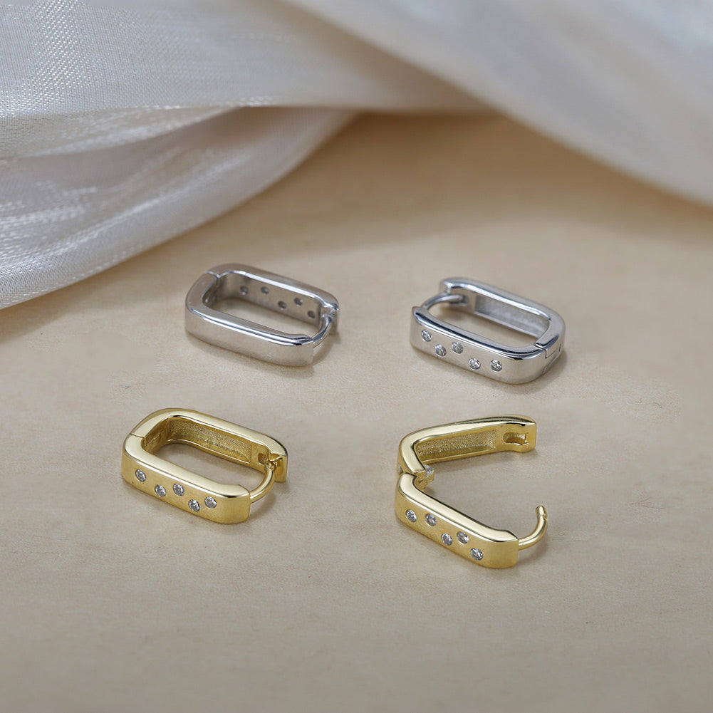 Oval-Runder Klappcreole Silber Ohring Zirkon 14k vergoldet