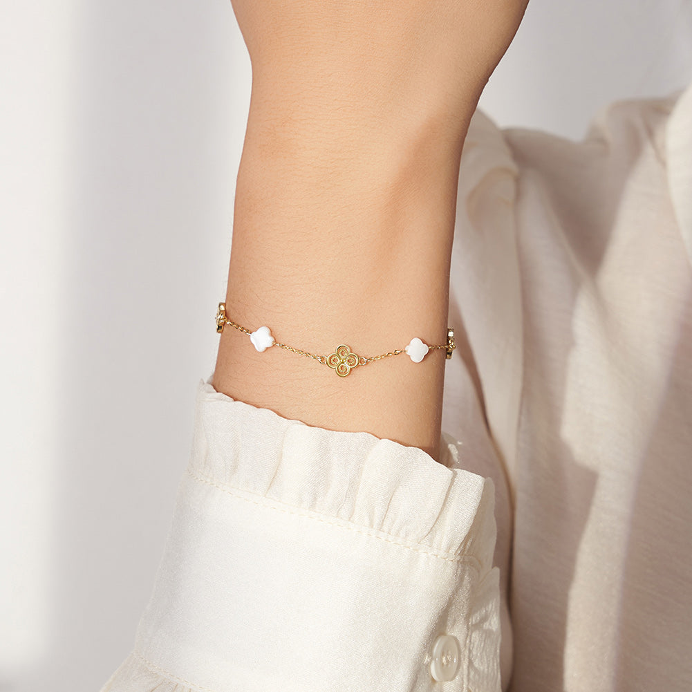 Kleeblatt Armband Größenverstellbar Silber 14k vergolded