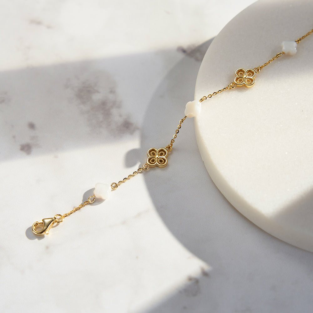 Kleeblatt Armband Größenverstellbar Silber 14k vergolded