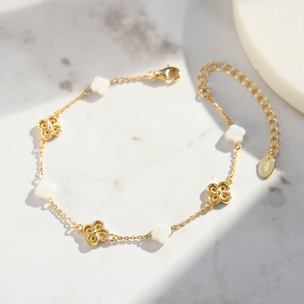Kleeblatt Armband Größenverstellbar Silber 14k vergolded