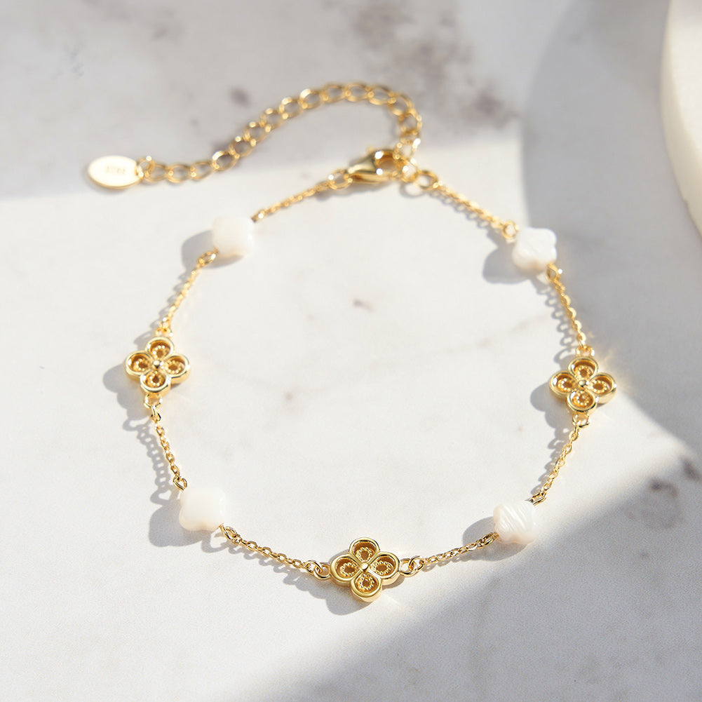 Kleeblatt Armband Größenverstellbar Silber 14k vergolded