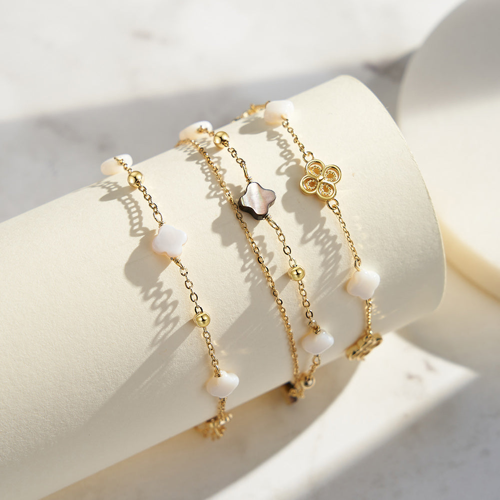 Kleeblatt Armband Größenverstellbar Silber 14k vergolded