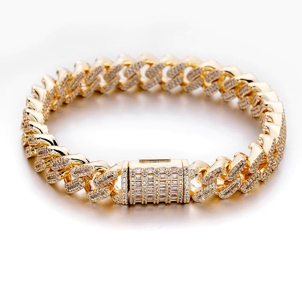 Cuban Link Bracelet Sterling Silver, - 8mm Gold