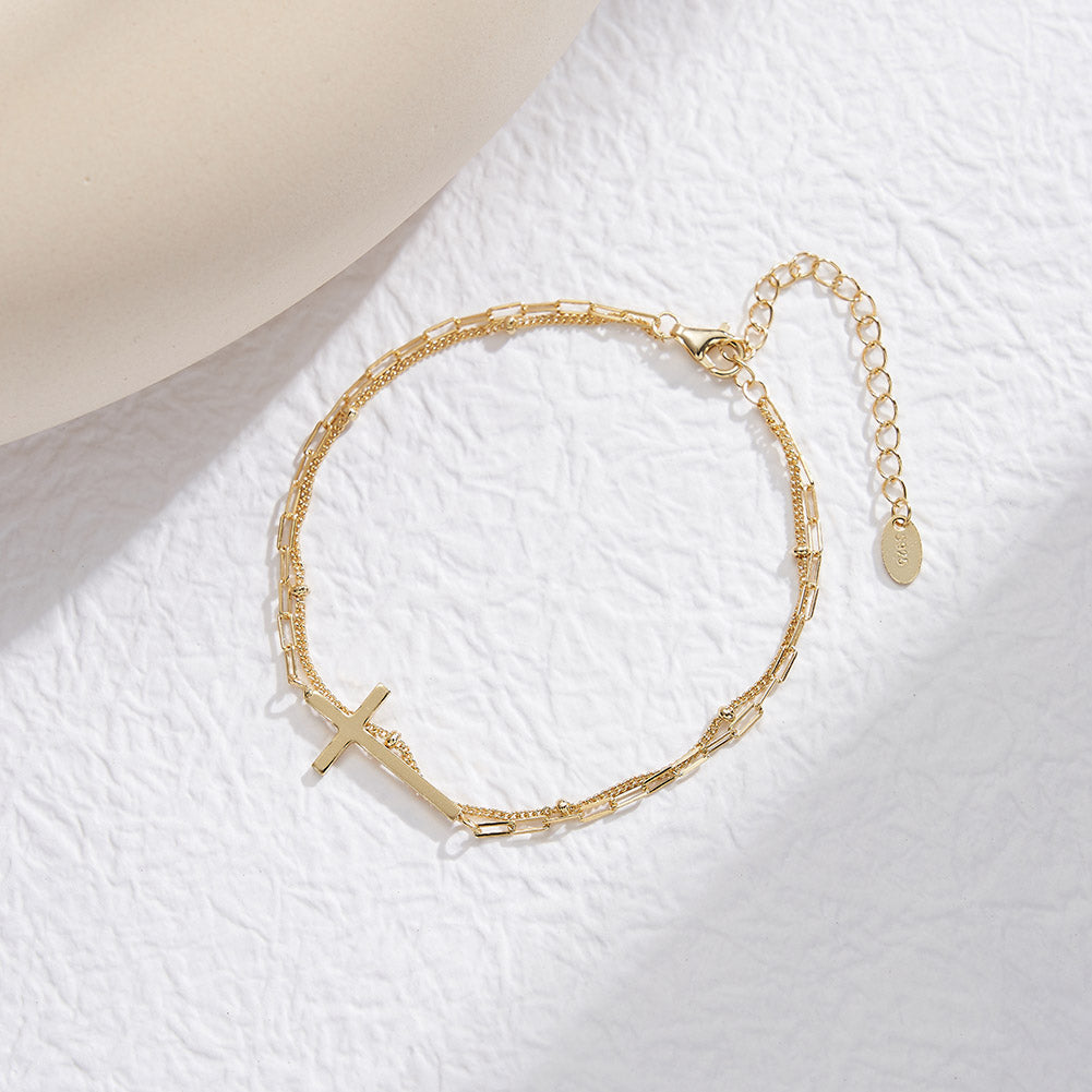 Kreuz Armband Silber 14k vergoldet