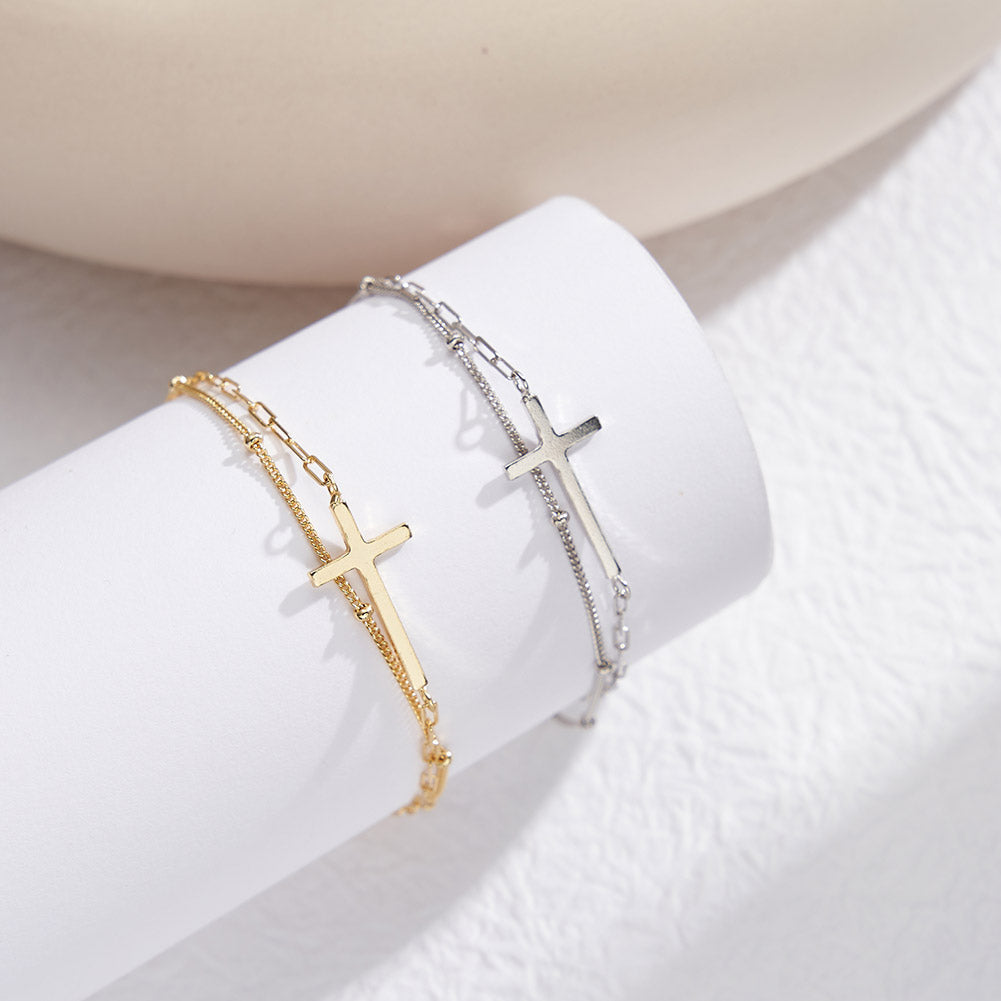 Kreuz Armband Silber 14k vergoldet