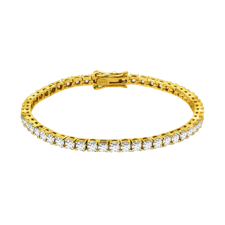 Tennis Bracelet Sterling Silver, - 3mm Gold