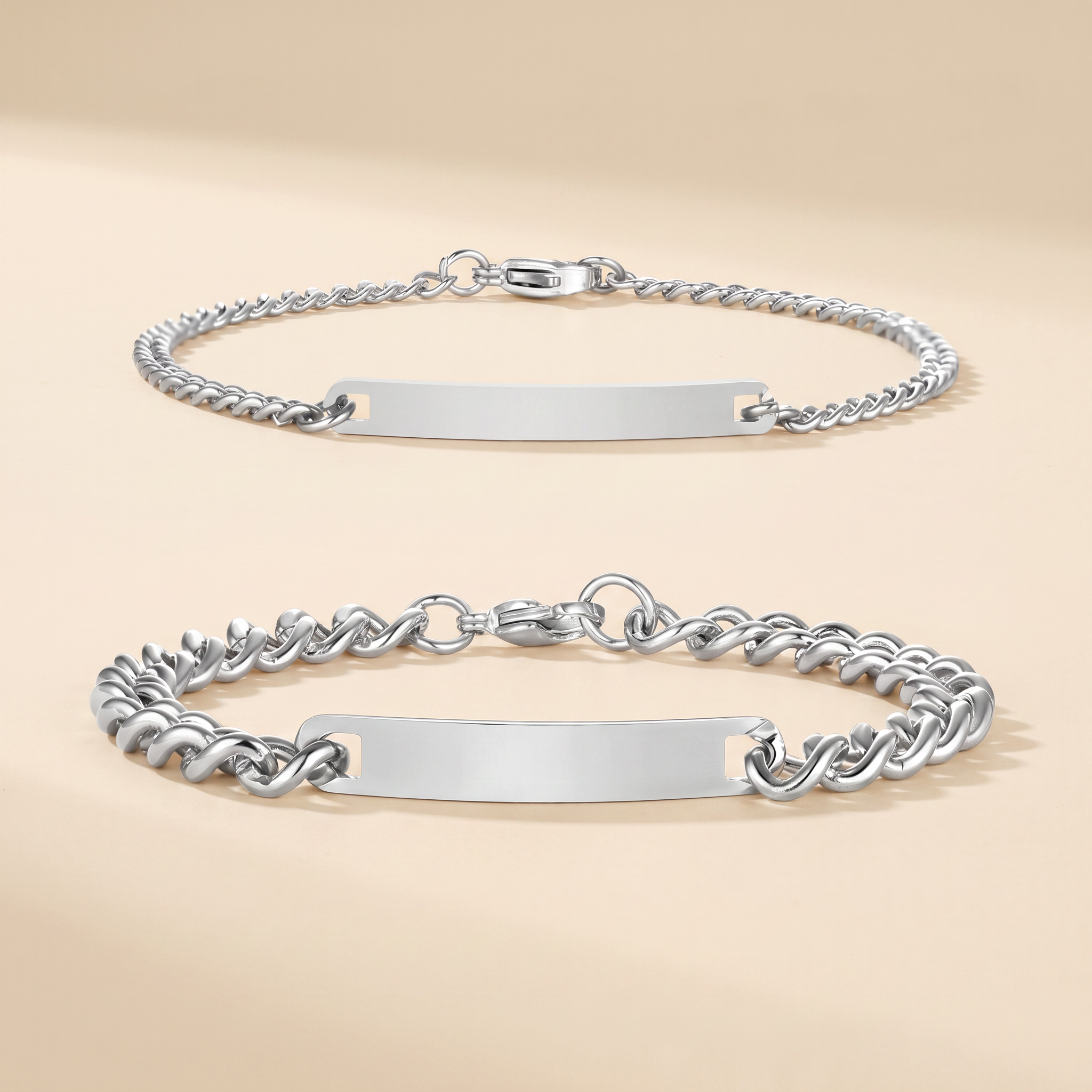 Armband-Pärchen-Set mit Gravur – Silber Edelstahl