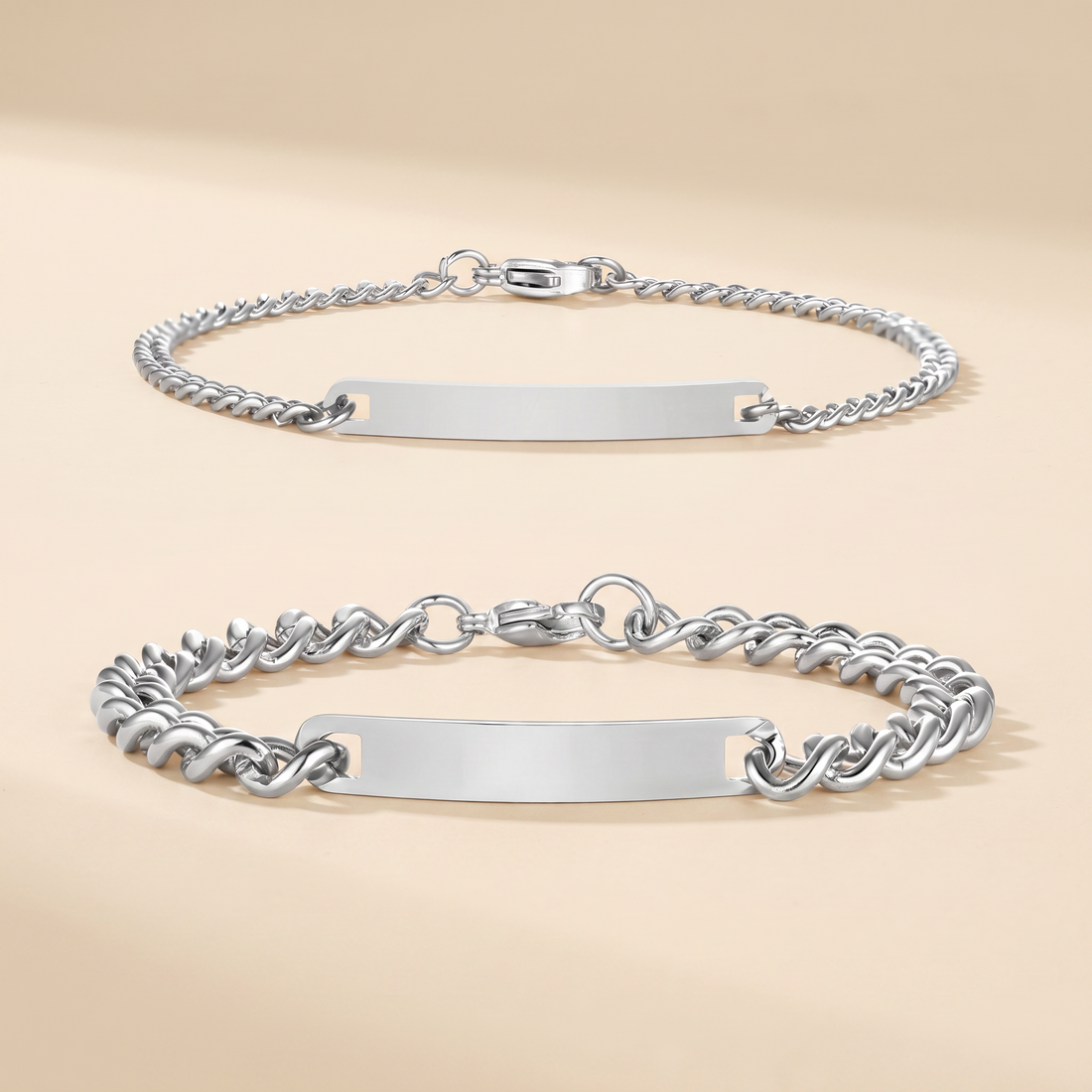 Armband-Pärchen-Set mit Gravur – Silber Edelstahl