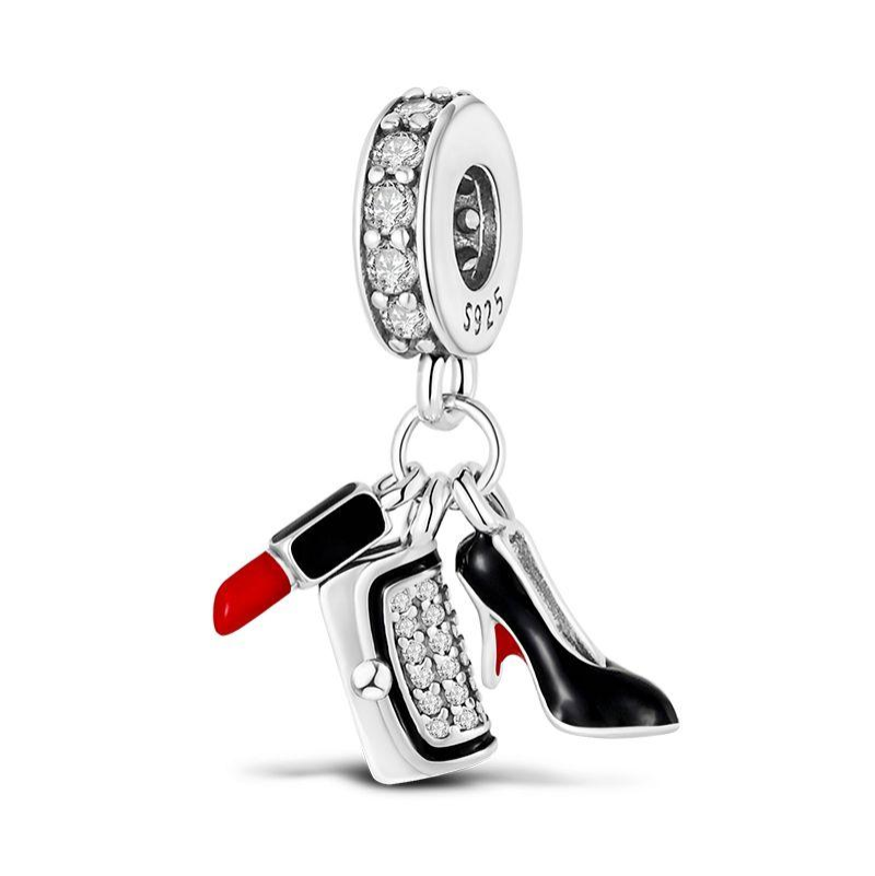 Lippenstift, Portemonnaie und High Heel Charm-Anhänger