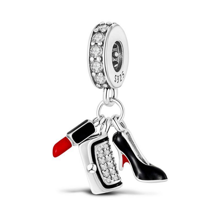 Lippenstift, Portemonnaie und High Heel Charm-Anhänger