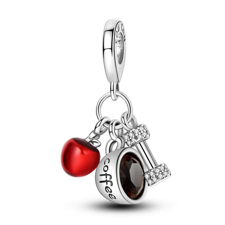 Apfel, Kaffee und Hantel Charm-Anhänger