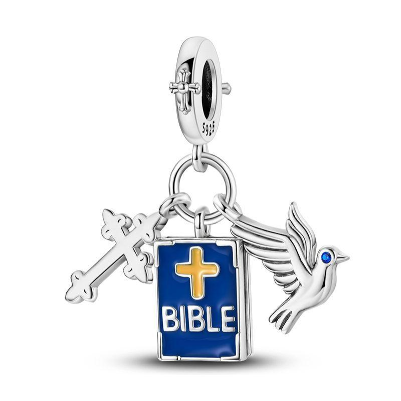Kreuz, Bibel und Taube Charm-Anhänger