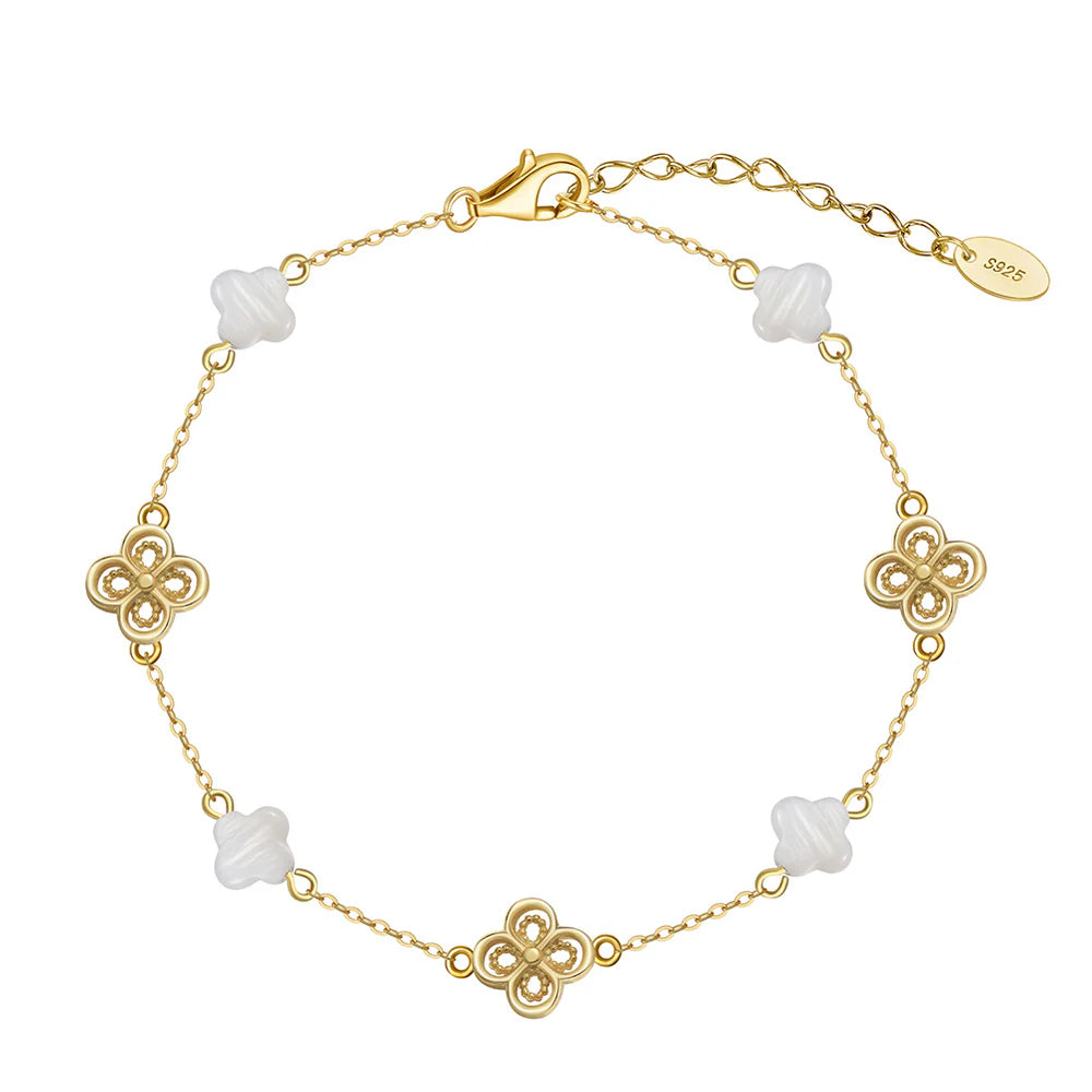 Kleeblatt Armband Größenverstellbar Silber 14k vergolded