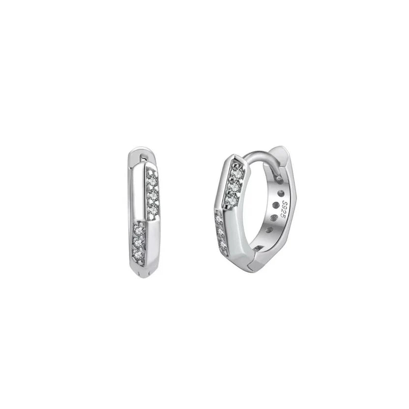 Eckiger Klappcreole Silber Ohring Zirkon
