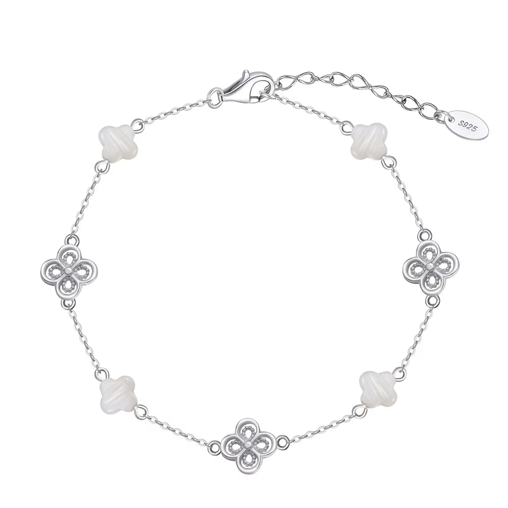 Kleeblatt Armband Größenverstellbar Silber 14k vergolded